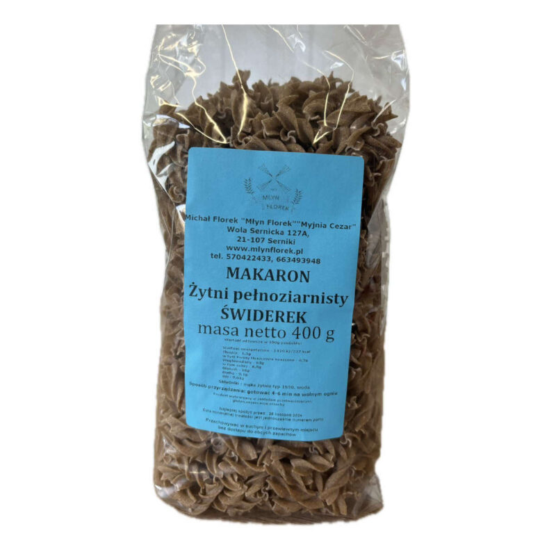 Makaron żytni pełnoziarnisty MŁYN FLOREK (świderek) 400g.