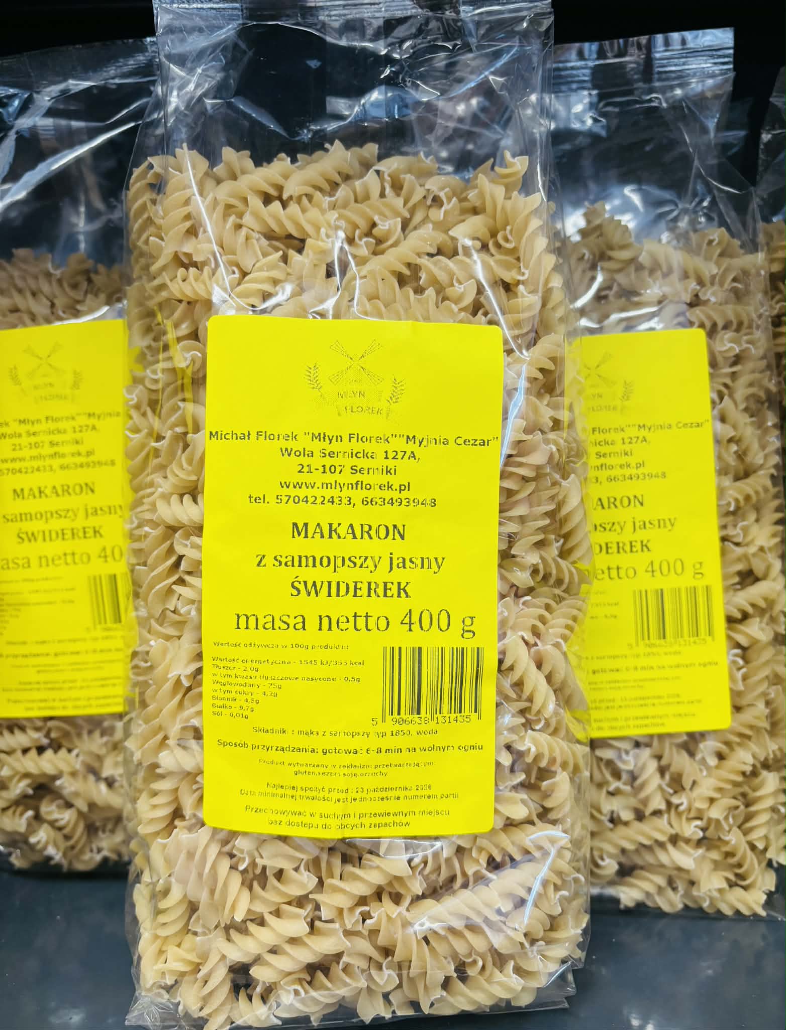 Makaron świderek z samopszy jasny 400g.